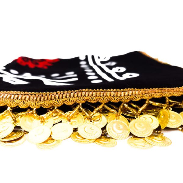 روسری نخی با نوار سکه ای طلایی 1.5 متری