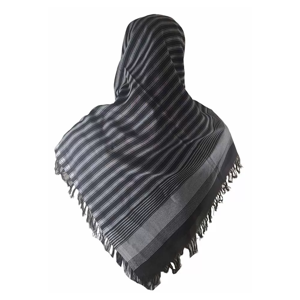 روسری سنتی کردستان طرح راه راه رنگ مشکی-طوسی روسری سنتی کردستان طرح راه راه رنگ مشکی-طوسی